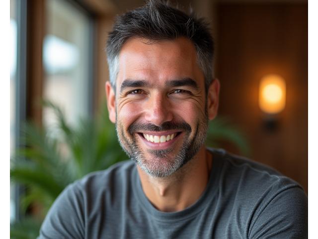 Javier Torres, coach de bienestar de Vitales Mañana, en una pose pensativa y cálida.
